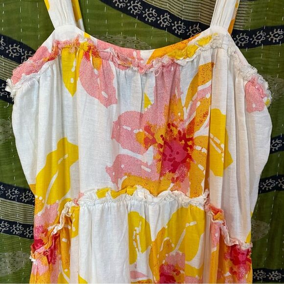 Free People White Floral Moonshine Linen Blend Midi Dress Size Extra Small - Picture 4 of 14